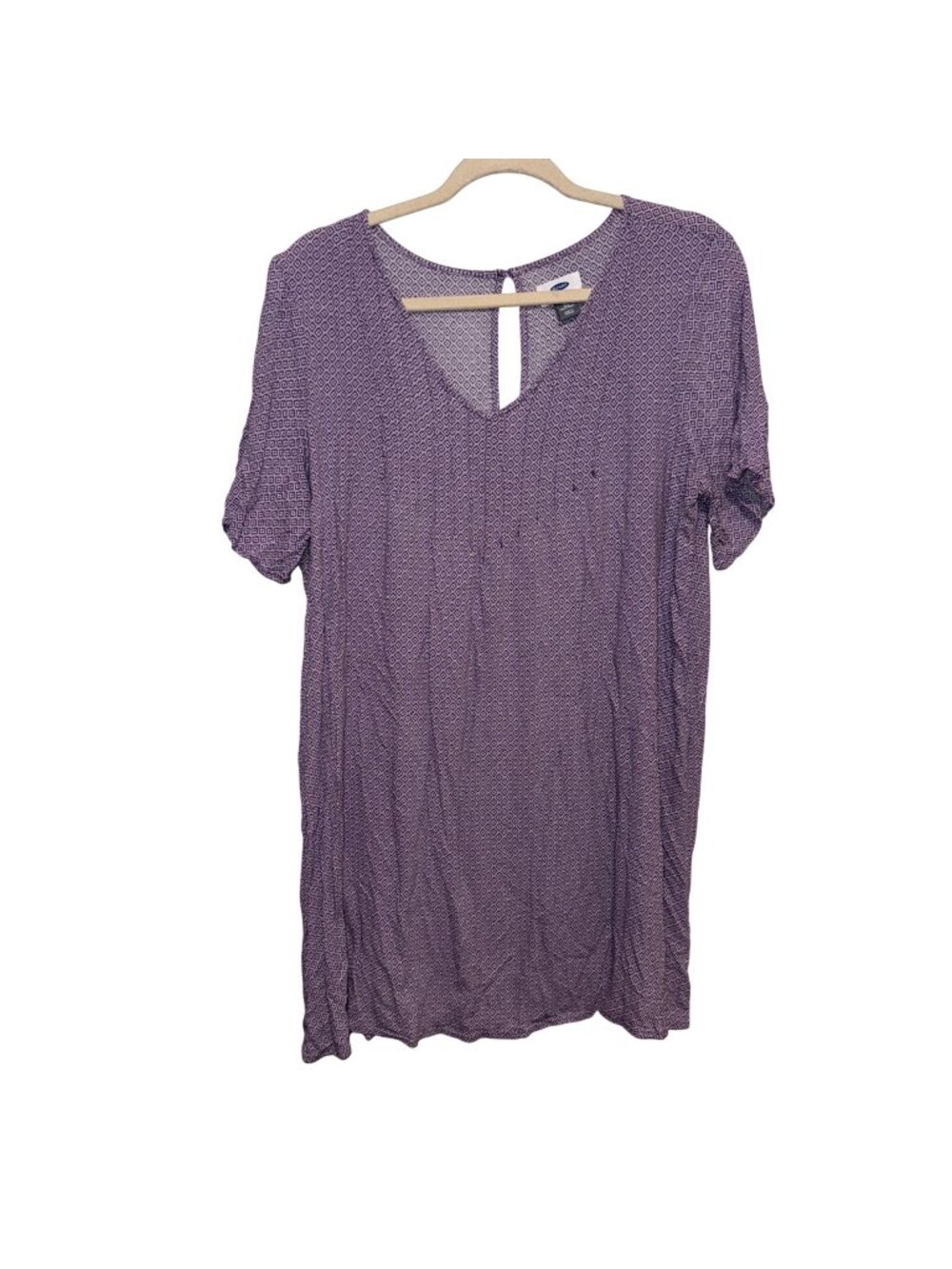 Old Navy Womens Purple Diamond Print Tunic Size 2X Short Sleeve V-Neck
